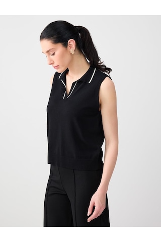 Jimmy Key Jimmy Key Siyah Düz Kesim Polo Yaka Kolsuz Triko Bluz 6sw035672900