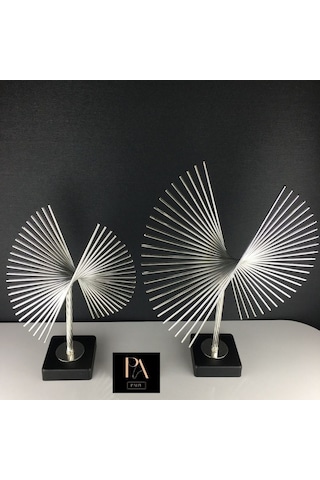 Gümüş 2'li P Ofis Metal Aksesuar Biblo Ev Salon Dekorasyon Obje