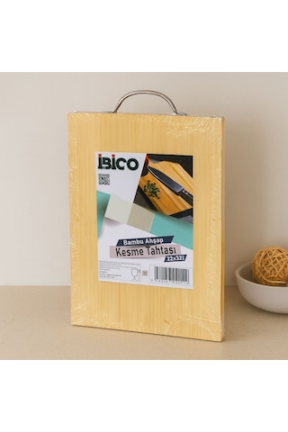Bambu Ahşap Kesme Tahtası 22x32x1.7 Cm Metal Kulplu Açık Ceviz