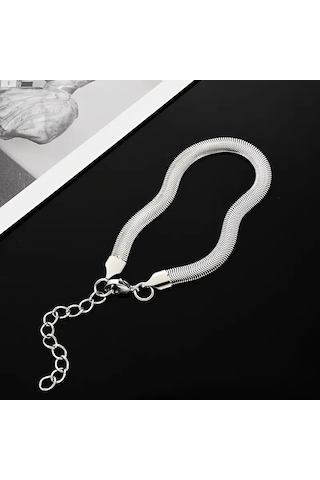 Çelik Bileklik İtalyan Ezme Model 0.3 Mm Genişlik 17 Cm Uzunluk Gümüş Silver Gümüş