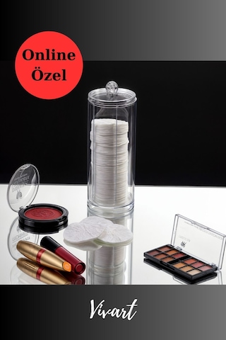 Vivart Makyaj Temizleme Disk Pamukluk Organizer Şeffaf Beyaz