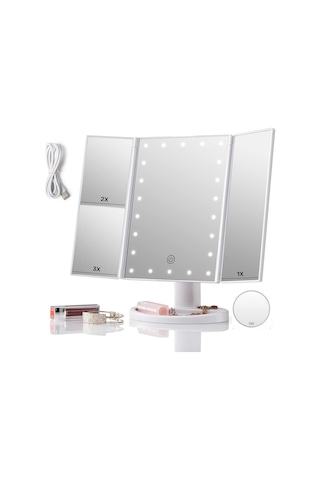 Valkyrie Led Işıklı Katlanabilir Makyaj Aynası Beyaz
