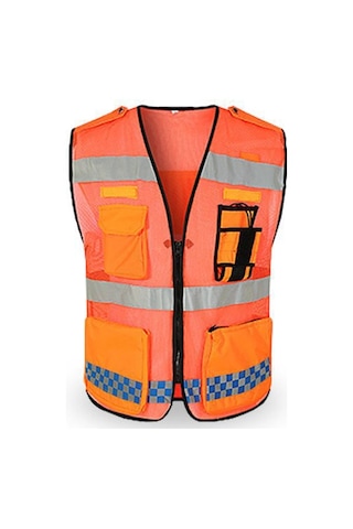 Cepli Ve Fermuarlı Yansıtıcı Güvenlik Yeleği Yüksek Görünürlüklü İnşaat Yeleği Erkekler Kadınlar İçin Nefes Alabilen İş Yeleği
