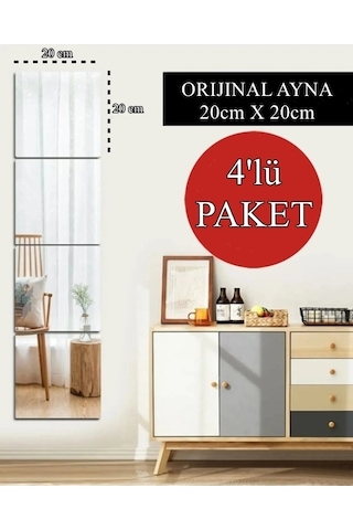 4'lü Takım Kare Ayna - 20cm X 20cm Düz Ayna
