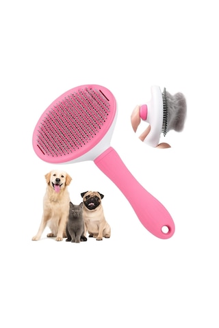 Pembe Otomatik Temizlenen Tüy Toplama Tarağı Basmalı Mekanizmalı Kedi Ve Köpek Tarak Çelik İğneli, Cilt