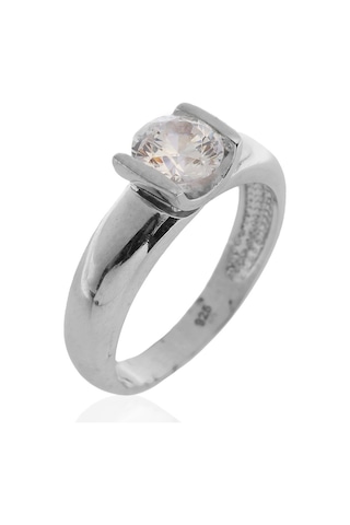 Aşina Gümüş 6 Carat Tek Taş Taşlı Gümüş Yüzük 925 Ayar