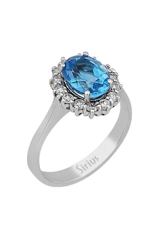 Sirius Pırlanta Ve Oval Mavi Topaz Taşlı Anturaj Yüzük 0801R0031