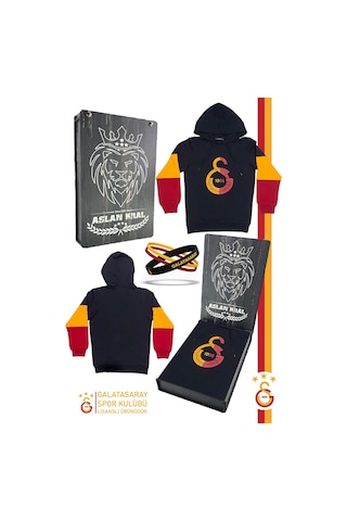 Galatasaray Orijinal Logo Kapüşonlu Sweat Bileklik Set Kutulu 091 Siyah