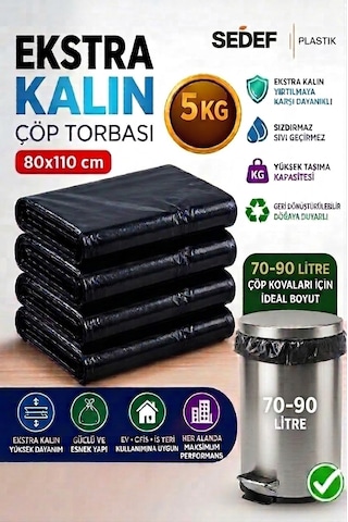 80x110 Cm Extra Kalın Siyah Endüstriyel Çöp Poşeti - 5kg / Ağır Hizmet Tipi