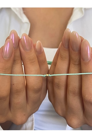 14 Ayar Altın Dorikalı Turkuaz İpli Zarif Altın Bileklik Altın