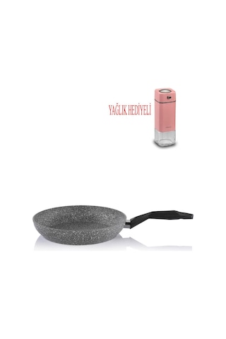 Cory Granit Tava 28 Cm Ve Pembe Yağdanlık Gri