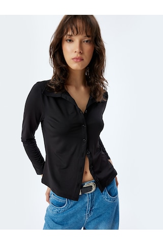 Koton Slim Fit Basic Gömlek Uzun Kollu Siyah 5wak60005ek Siyah