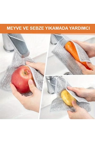 Nobera Çift Taraflı Tel Ovma Bezi Teflon Çelik Ve Hassas Yüzeyler Için Ideal Telli Mutfak Bezi 3 Adet Gri