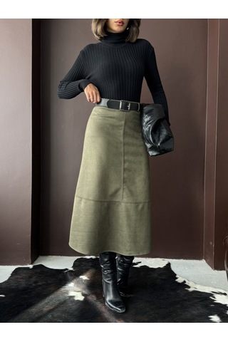 Verymoda Süet Uzun Etek F2004 Haki