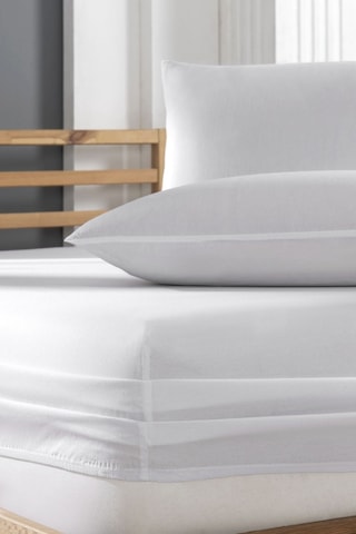 Pamuklu Ranforce Kumaş Lastikli Fitted Yastıklı Çarşaf Seti Çift Kişilik Beyaz