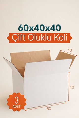 3 Adet 60x40x40 Cm Bc Dalga Çift Oluklu Beyaz Taşınma Kolisi Büyük Boy Dayanıklı Koli