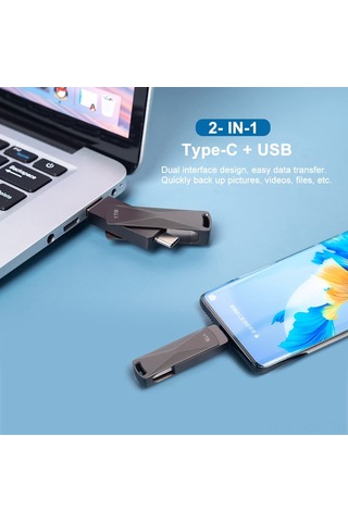 Springsun 128gb Usb 3.0 Ve Type-c Çift Arabirimli Metal Usb Belleği - Telefon Bilgisayar Çok Kullanımlı Hızlı Veri Transferi Siyah
