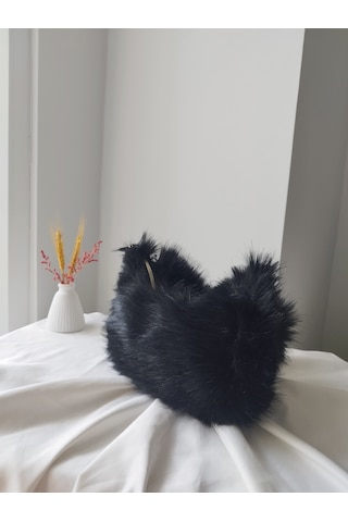 Vivazzaluxe Vintage Peluş Kürk Model Sonbahar, Kış Tote Bag Kadın El, Omuz, Çapraz Çanta Siyah