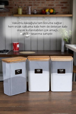 12 Li Ahşap Vakumlu Kapaklı Erzak Saklama Kavanozu Saklama Kabı 3 Lt 12 Li Ahşap Vakumlu Kapaklı Erzak Saklama Çok Renkli