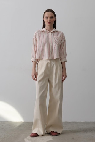 Çift Pileli Palazzo Pantolon - Natür Natür