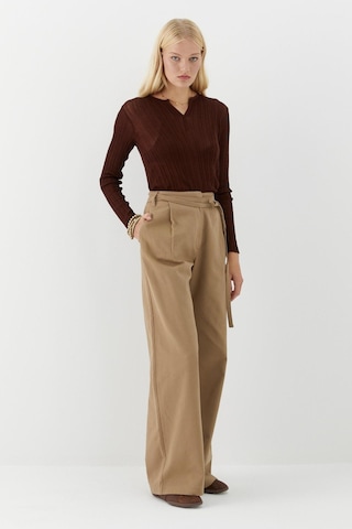 Kemer Detaylı Yüksek Bel Palazzo Pantolon Bej Bej