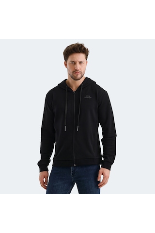 Slazenger VENDA Erkek Fermuarlı Kapüşonlu Cepli Siyah Sweatshirt