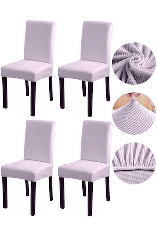 Bambu Nano Kumaş Likralı Lastikli Sandalye Kılıfı Yıkanabilir Esnek Sandalye Örtüsü 4 Lü Set Taş