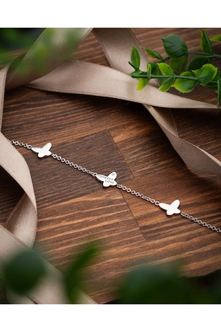 925 Ayar Rodyum Sıralı Üçlü Kelebek Gümüş Kadın Bileklik Gümüş - Rodyum