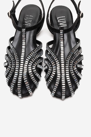 Luvishoes Lavına Siyah Süet Taşlı Kadın Sandalet