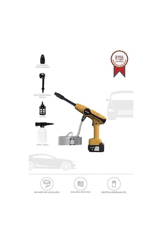 Torima D-015 Sarı Akülü Şarjlı Yüksek Basınçlı Oto Araba Bahçe Yıkama,temizleme Su Tabancası