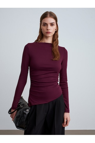 Dilvin 32198 Kayık Yaka Büzgülü Top-bordo Bordo