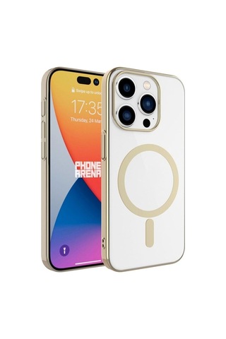 Apple Uyumlu iPhone 15 Pro Max Kılıf Zore Wireless Şarj Özellikli Pixel M-safe Kapak Gold