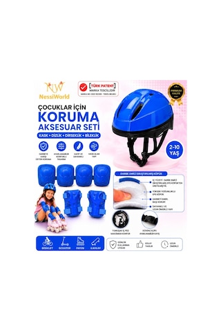 Bisiklet Kaykay Paten Çocuk Kaskı Ve Dizlik Set Mavi/mavi