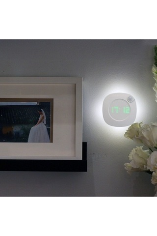 Goldenqian Ev Oturma Odası Dekor Sensör Led Duvar Saati Dijital Zaman Gece Lambası U2fgtv Beyaz