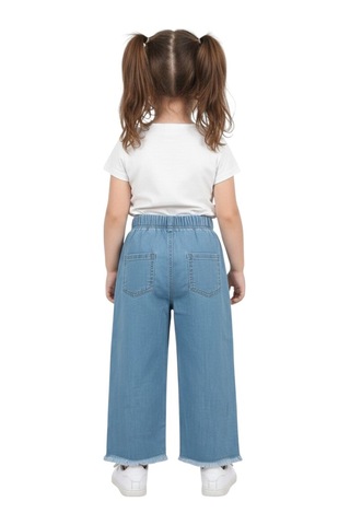 Erdem Kıds Kız Çocuk Pamuklu Beli Lastikli Jean Pantolon Günlük Rahat Kalıp Geniş Bol Paça Kot Pantolon Mavi Mavi