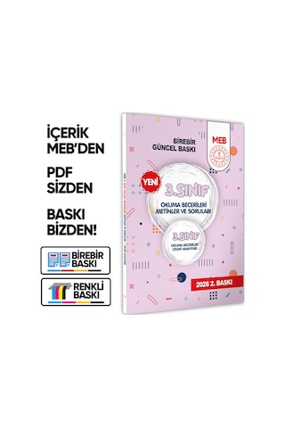 2026 MEB İlkokul 3.Sınıf Okuma Becerileri Metinler ve Soruları Çözüm kitapçık ilaveli BASKI ÜCRETİ