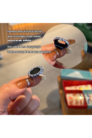 Apple Uyumlu iPhone 17 Pro Max & Apple Uyumlu iPhone 17 Pro - Taşlı Dişli Kamera Koruma Lens Koruyucu Temperli Cam 3'lü Beyaz