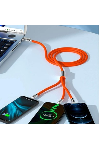 3 Şarj Aleti 1 Arada Çinko Alaşım Hızlı Şarj Kablosu Turuncu 4434