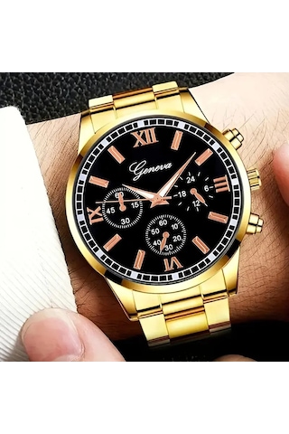 Fm Geneva Gold Renk Çelik Kordonlu Erkek Kol Saati Gold