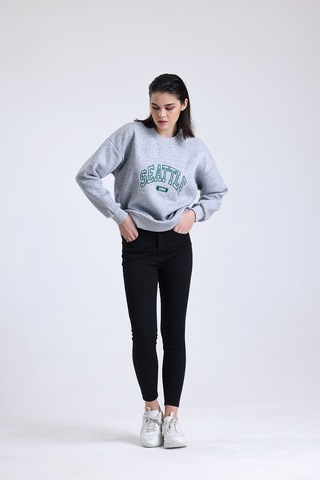 Kadın Gri Oversize Sweatshirt Seattle Gri Melanj