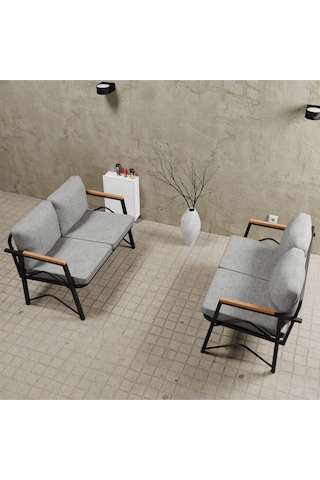 Mb Garden Furnıture Simetri Model, Balkon, Bahçe, Cafe, Metal Koltuk Takımı, Bahçe Takımı , Çay Seti, 2+2 Süngerli Açik Gri