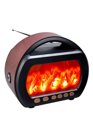 Ultratekno Fp-535 El Fenerli Büyük Boy Nostaljik Radyo Fm Ahşap Şömine Görünümlü Bluetooth Hoparlör