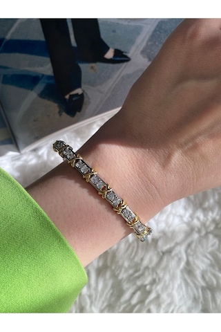 Pinery Jewels Vıp Tiff Suyolu X Zirkon Taşlı Kelepçe Altın