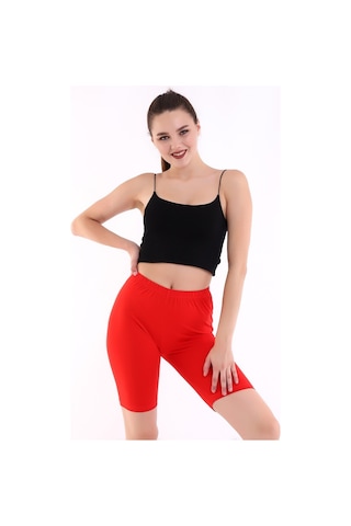 Self Clothing Kadın Kırmızı Penye Kumaş Yüksek Bel Kısa Tayt Slf1295