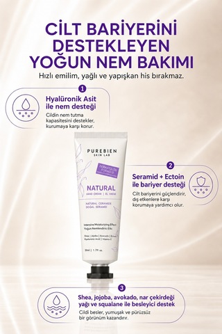 Purebien Skin Lab Natural El Kremi Seramid, Ectoin Ve Hyalüronik Asit İçeren Yoğun Nem Bakımı 50 Ml Diğer 02785743