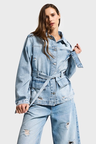 Kadın Ice 12s6-32 Oversize Kemer Detaylı Yırtık %100 Koton Denim Ceket Ice Rengi