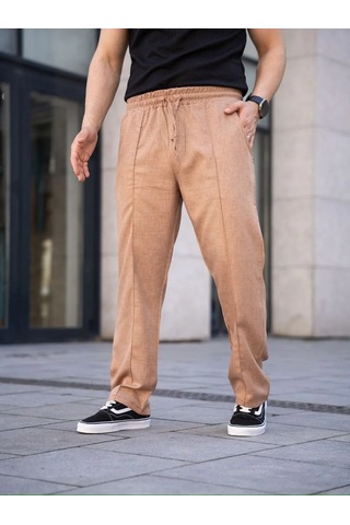 Erkek Keten Cepli Çıma Dikişli Jogger Buggy Pantalon Rahat Kalıp - Kahverengi Kahverengi