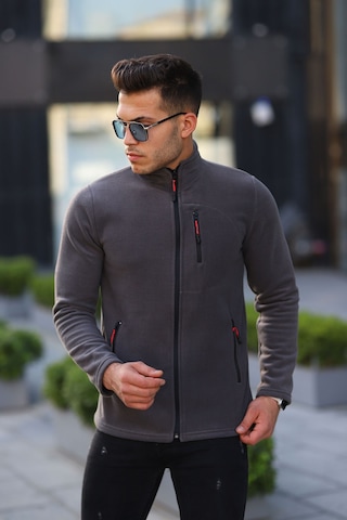 Kozik Standart Kalıp Tam Fermuarlı 3 Cepli Erkek Polar - Antrasit