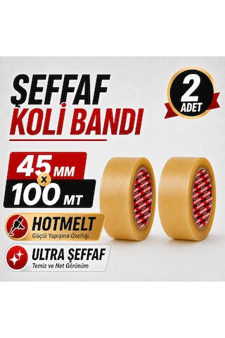 Sanplaza Şeffaf Hotmelt Koli Bandı 45 Mm X 100 Mt Güçlü Yapışkanlı Paketleme Ambalaj Bandı 2 Adet