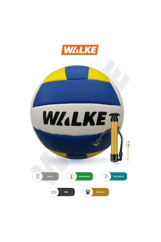 Walke Premium Dikişli Voleybol Topu Pompa Hediyeli Mavi - Sarı
